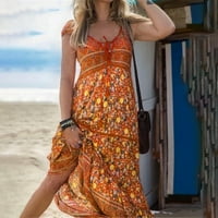 Fusipu žene oblače cvjetni print čipkaste vintage bez rukava Veliki hem boemian maxi haljina za plažu