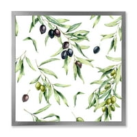 DesignArt 'Crne i zelene masline s maslinovim granama i listovima' jezero uokvirenom umjetničkom printom