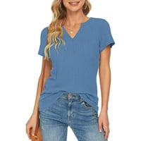 Ženski ljetni vrhovi Čvrsta boja V vrata košulja kratka rukava ležerna bluza