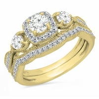 Kolekcija 1. Set Zaručničkih prstenova od 14k bijelog dijamanta, žuto zlato, veličine 4,5.