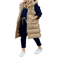 Ženski dugi prsluk labavi zimski kaputi s kapuljačom vanjska odjeća prsluk bez rukava Toplo puhanje jakne s džepovima