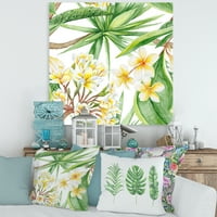 DesignArt 'žuti cvjetovi i tropsko lišće I' Moderno platno zidne umjetničke print