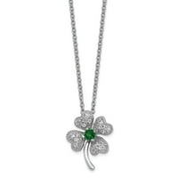 Cheryl Sterling Silver Rhod Rod-a Child's Green Glass & CZ ogrlica od djeteline s 4 lista; za djecu; za žene i