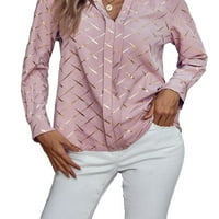 Ležerna karirana bluza s dekolteom, ružičaste Ženske bluze s dugim rukavima