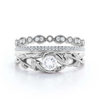 Prekrasna boho i hipi 1. Zaručnički prsten s okruglim dijamantom u obliku lišća Moissanite Karat, zaručnički prsten