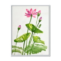 DesignArt 'ružičaste vintage lotose u ribnjaku VII' tradicionalno uokvireno platno zidne umjetničke tiska