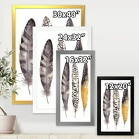 DesignArt 'Boho etnička umjetnost Tamno sivo perje III' Boemijski i eklektični uokvireni umjetnički tisak