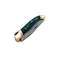 Damask čelični nož s kožnim omotačem, dugi laguiole džepni nož s dugim damask čeličnim nožama, zelena više obojena