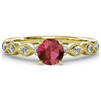 Rhodolit Garnet i Dijamantni zaručnički prsten i svadbeni pojas set 1. CT TW u 14K žutom zlatu.Size 7.5