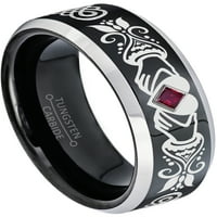 2-tonski prsten od volframa - 0,05-karatni prsten od rubina od princeze-personalizirani zaručnički prsten od volframa-prsten