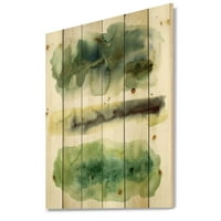 DesignArt 'Zlatno zeleni apstraktni oblaci iii' Moderni tisak na prirodnom borovom drvetu
