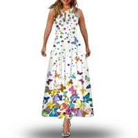 Yuwull Ljetne haljine za žene Sundresses za žene na ženskim ljetnim modnim tiskanim okruglim vratnim ovratnikom