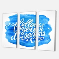 DesignArt 'Slijedite svoje snove na plavom I' Modern Canvas Wall Art Print