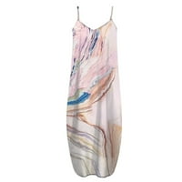 Ljetne haljine za žene, tiskani sundress bez rukava s okruglim vratom, Ležerne lepršave ljuljačke za plažu u ružičastoj