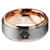 Prsten od volframove šape sa životinjskim srcem za muškarce i žene, udobno pristajanje, 18K ružičasto zlato, stepenasti