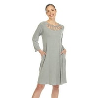 Ženska haljina za ljuljanje s križnim izrezom i četvrtastim rukavima s džepovima