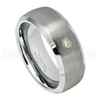 Personalizirani zaručnički prsten od volframa-prsten od Peridota od 0,07 karata, Polukupolni volfram prsten s