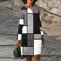 Haljine za žene ležerna široka haljina s geometrijskim printom s dugim rukavima, Okrugli izrez s patentnim zatvaračem