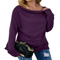 Ženski jednobojni pulover srednje duljine s vratom čamca i dugim rukavima
