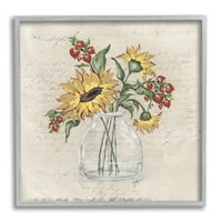 Vintage mješoviti aranžman od suncokreta, botaničko i Cvjetno slikarstvo, umjetnički tisak u sivom okviru, zidna