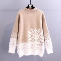 Ženski Božićni džemper, topli pulover sa snježnim pahuljicama, pleteni džemper s okruglim vratom, Ženski džemper