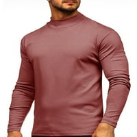 Muški topovi, majice dugih rukava, jednobojna majica, sportski izolirani pulover, bluza s visokim vratom, tamnocrvena