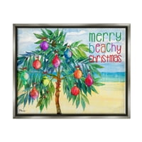 & Vesela božićna blagdanska zabava na plaži grafika s palmama sjajno sivo platno s plutajućim okvirom zidni print
