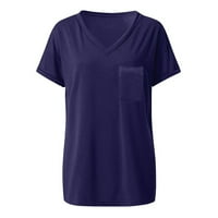 majice za žene modne ženske casual široke obične bluze s izrezom u obliku slova U i džepovima s volanima