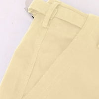 Ženske lanene hlače ljetne teretne hlače ravnog kroja visokog struka široke planinarske hlače s džepom s preklopom