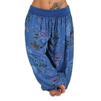 Boho ženske hlače širokog elastičnog pojasa s cvjetnim printom, svečane Palazzo hlače, boemske hlače