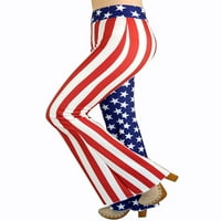 O / ženske lepršave hlače širokog kroja s printom američke zastave, zvonaste tajice 4. srpnja, široke domoljubne