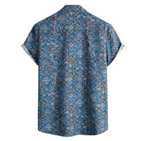 Muška proljetna i ljetna modna ležerna tiskara rever kratki rukav pamuk i lanena košulja gornja plava l