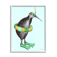 Stupell Industries kivi ptičja plivačka cijevi cijevi ljepši ilustracija grafička umjetnost bijela uokvirena umjetnička