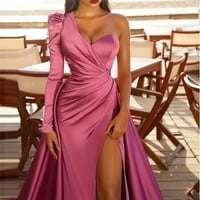 Wendunide haljine za ženske elegantne proreze jednog ramena Banket Večernja haljina vruća ružičasta