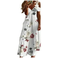Modna ženska ljetna ležerna čipkasta haljina kratkih rukava s ramena lepršava ljuljačka Vintage labava Maksi haljina
