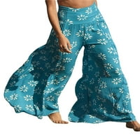 Ženske cvjetne tiskane hlače, visoki struk, ležerno labavo raspršene široke noge, hlače na plaži
