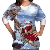 ženske prevelike majice s izrezom i božićnim printom, radna odjeća, Gornji dijelovi s džepovima, bluza