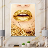 DesignArt 'Bliski plan zlatnih ženskih usana I' Moderno uokvirena platna zidna umjetnička tiska