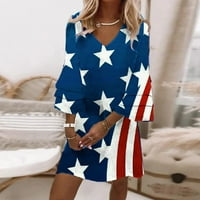 Yuwull Womens Ljetne haljine 4. srpnja USA zastava Print V-izrez Plus Mini haljine tunične majice haljina Independenc