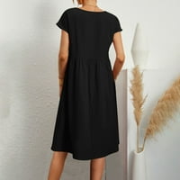 FineLove maxi haljine za žene ljetne koktel haljine za žensku a-liniju srednje duljine tiskane crne l kratke rukave