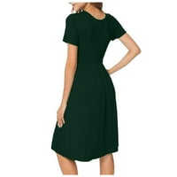 PhoneSoap Ženska ljetna ležerna haljina s kratkim rukavima s visokim strukom s džepovima zelena s