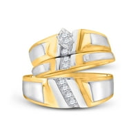 Čvrsto žuto zlato od 10 karata, njegov i njezin dijamantni pasijans Markiza, odgovarajući par od tri prstena,