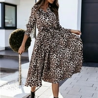 Plus size haljine za žene, modna seksi duga haljina s printom s ovratnikom, jednoredna leopard haljina