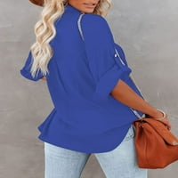 Ženska ležerna lagana bluza s zasukanim rukavima, košulje od tunike na kopčanje s džepom