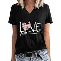 Ženska baseball majica sa po cijeloj površini u obliku srca i slova, slatka grafički majice, casual majica s V-izrez
