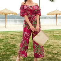 Kombinezon za žene, kombinezon s cvjetnim printom s ramena, šifon modni resortski kombinezon za plažu