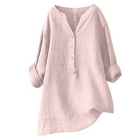 Rasprodaja Majica Plus Size za žene ljetne Ležerne pamučne tunike sa zasukanim rukavima široke tunike od pamuka