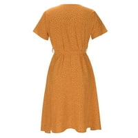 Yuelianxi Žene ležerna haljina Ljetna haljina V vrat Solid Color Polka Dot print haljina kratka rukava čipkana