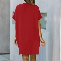 Haljine za žene Ljetna ležerna haljina solidna V-izreza kratka rukava haljina iznad koljena labava haljine crvena