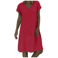 Ljetne haljine jednostavne vrećane labave dužine koljena s V-izrezom kratke rukave Svijetle boje haljine za žene